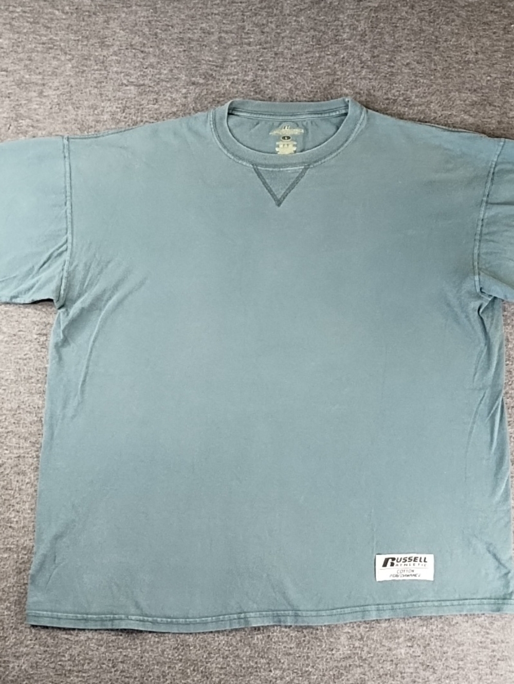 Vintage Russell Athletic Men's Seafoam Green Crewneck Short Sleeve Tee